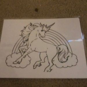 Double sided coloring sheet laminated unicorn and horse
